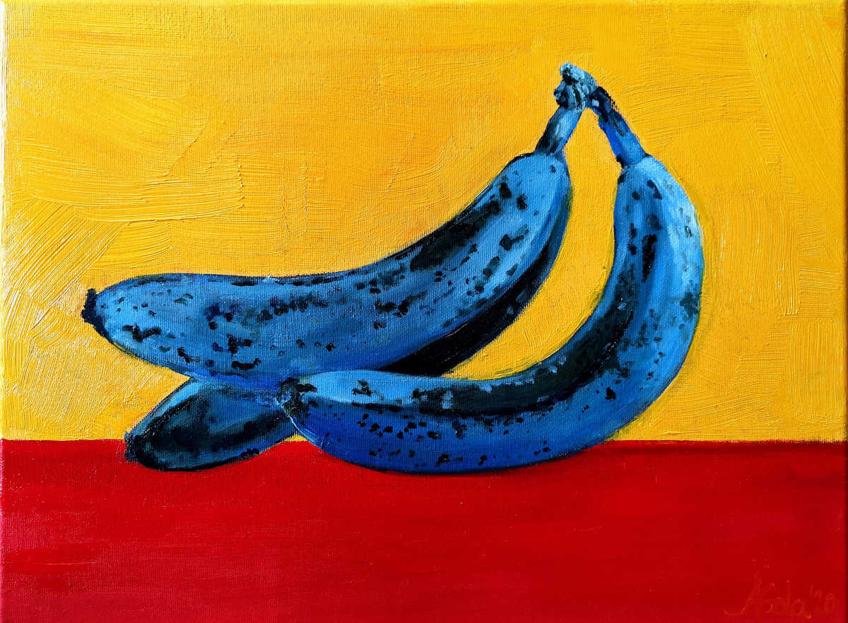 Blue bananas on yellow background.