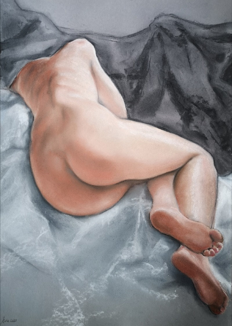 Nude on a gray background.